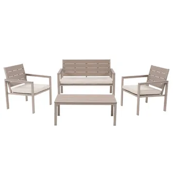Set da giardino 4 pezzi struttura in acciaio Beige con Doghe in HDPE Effetto Legno Tortora