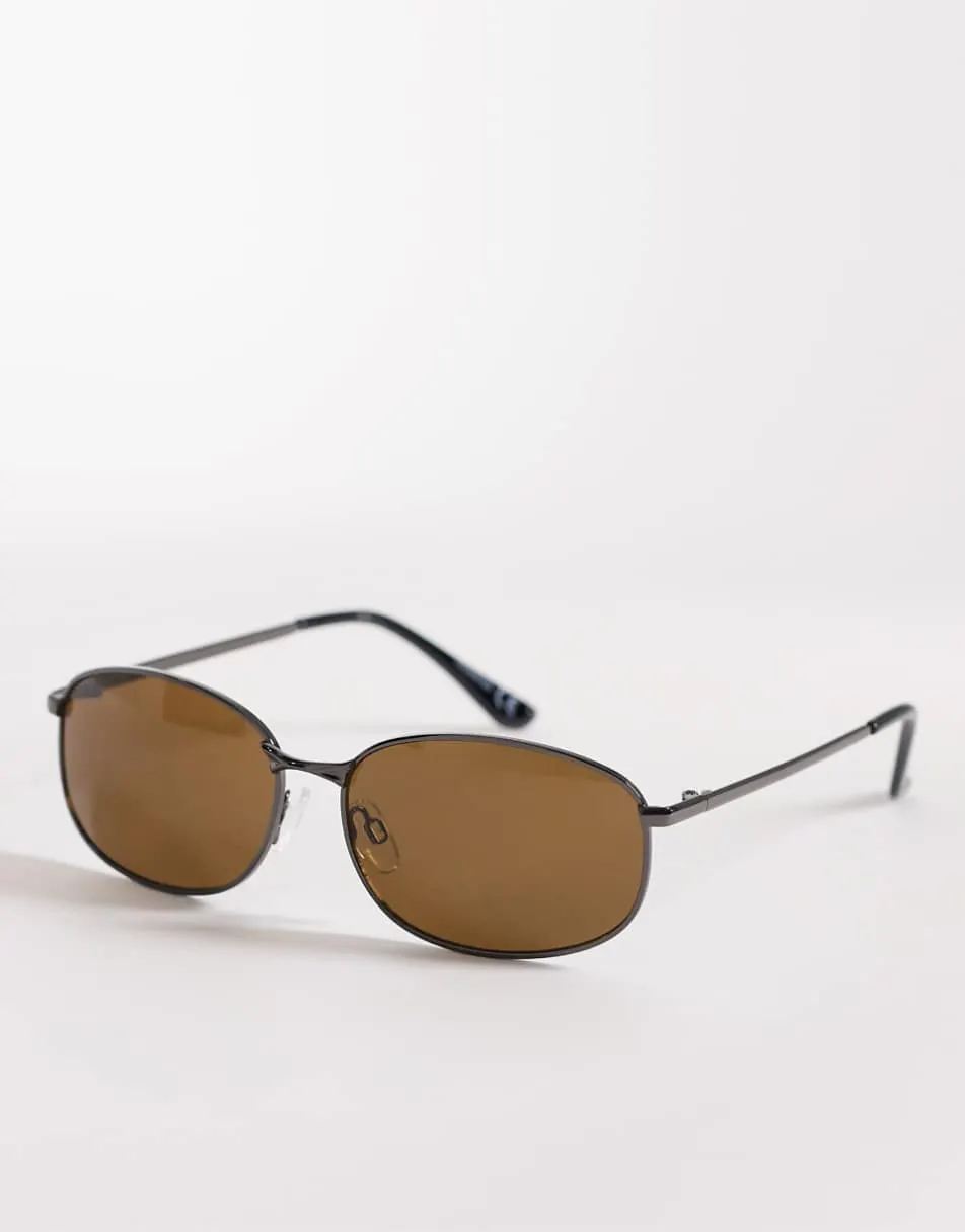 ASOS DESIGN metal sunglasses in brown frame with brown lens