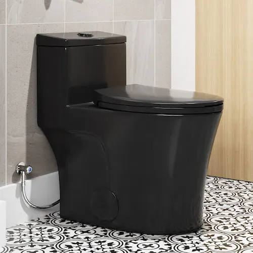 1-Piece 1.06/1.7 GPF Dual Flush Elongated Toilet in Black Seat Included