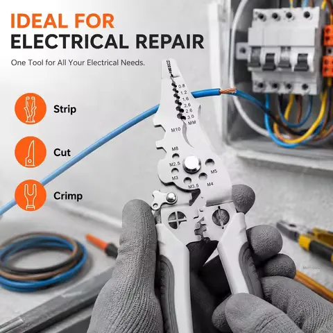 8.5 Inch Multi Functional Industrial Wire Stripper Cutter Crimper Heavy Duty Stainless Steel Electrical Pliers Ergonomic Grip