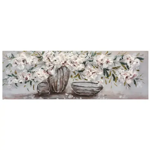 Ölgemälde BLUMEN - weiß-grau - 120x40 cm