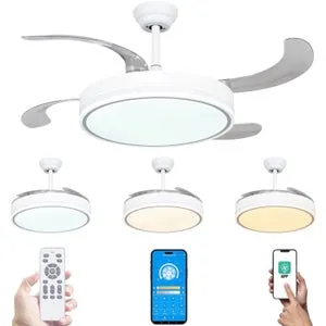 Ventilador de techo con luz LED 36W Blanco en 3 Temperaturas de Luz con Mando a Distancia -Motor DC Eficiente y Silencioso, 3 tonalidades, aspas despl