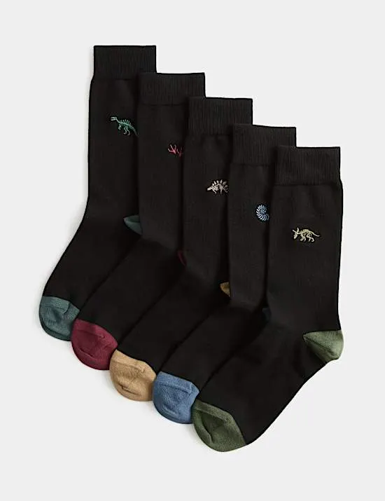 5er-Pack Socken mit hohem Baumwollanteil, Cool and Fresh™ und Dinosauriermotiv