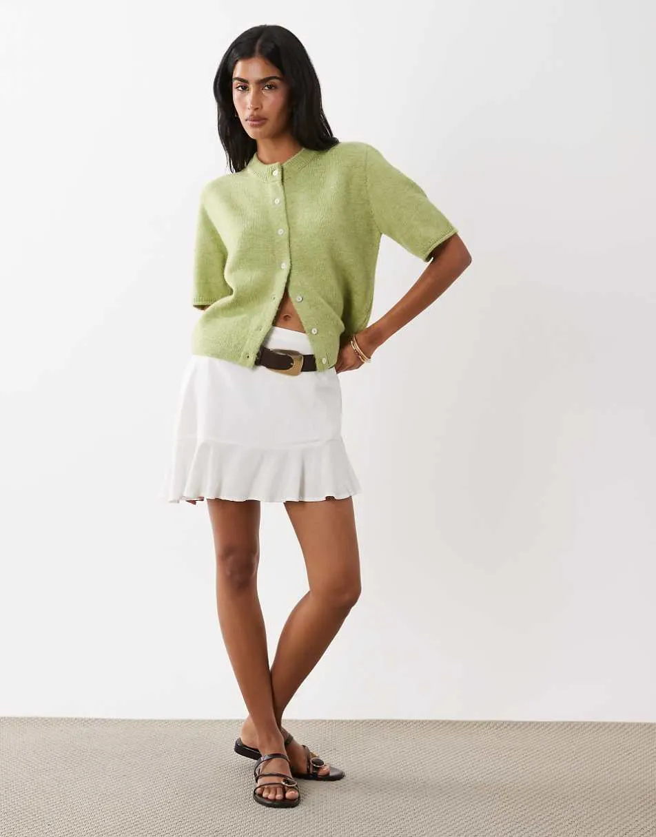 ASOS DESIGN lightweight relaxed short sleeve cardigan in pistachio
