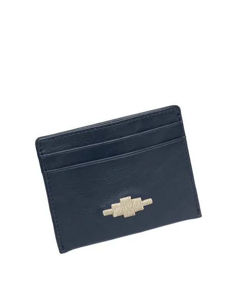 Rombo Card Slip Navy Leather & Cream Stitching