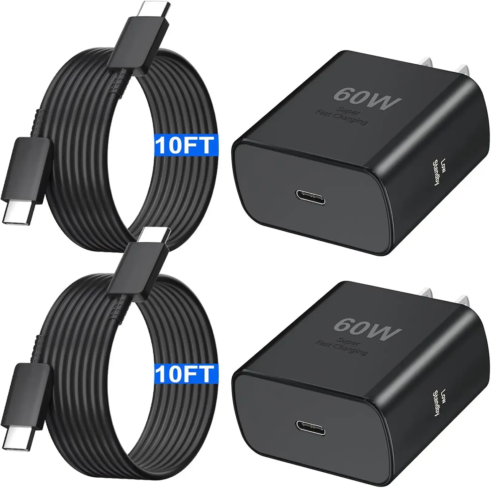 Super Fast Charger Type C 60W USB C Fast Charger Block with 10FT Extra Long Type-C Charging Cord-Super Fast Charging 3.0 for Samsung Galaxy S26 Ultra/S26/S26+/S25 /S24/S23 Ultra/iPhone 17/16/15