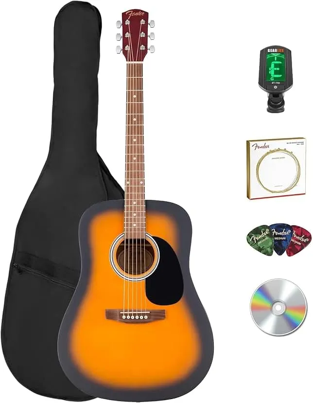 Fender FA Series Dreadnought Acoustic Guitar - Sunburst Bundle with Gig Bag, Tuner, Strings, Picks, and Austin Bazaar Instructional DVD