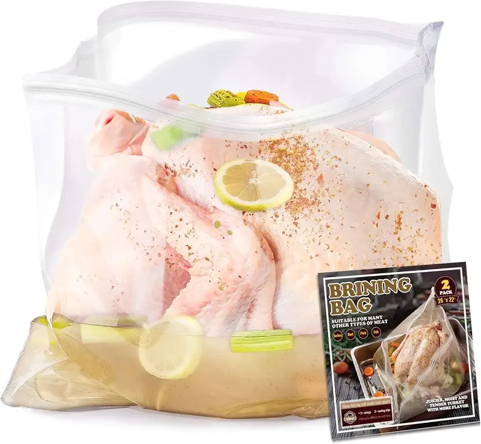 Brining Bag, 26"×22", 2 Pack, Extra Large Turkey Brine Bag with 2 Strings and 2 Larger Clips, Thickened materials, Double Track Zippers Brine Bags, Brining Bags for Turkey, Ham, Beef, Marinade