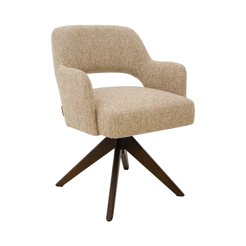 Armstoel Arabella - draaibaar - stof Cayenne Beige - pocketvering - poot eiken donkerbruin