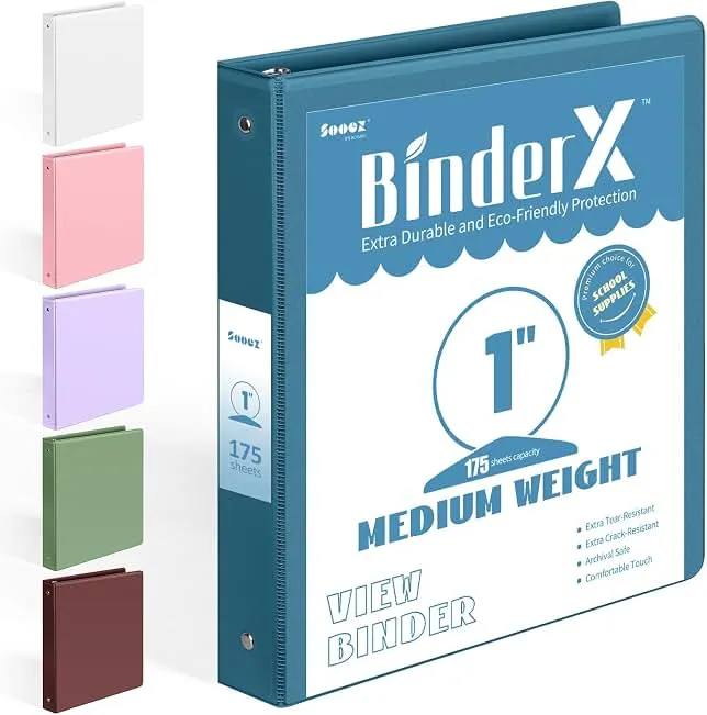BinderX 3 Ring Binder 1 Inch, 1" Clear View Binder, Navy Blue, Letter/ A4 | Extra Durable, PVC-Free, Customizable, Interior Pockets, 175…