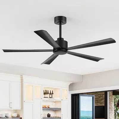 Hunter Lakeway ENERGY STAR 72-in Matte Black with Matte Black Blades Covered Outdoor Ceiling Fan Without Light 6 -Blade