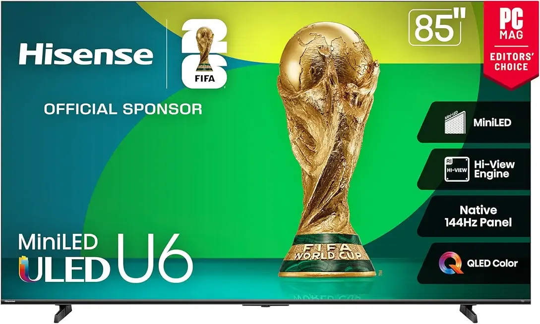 Hisense 85" Class U6 Series Best Value Mini-LED 4K UHD Smart HDR Gaming Fire TV (85U65QF, 2025 Model) - QLED, Native 144Hz, Motion Rate 480, Dolby Vision IQ, Dolby Atmos, Game Mode Pro, Alexa Built In