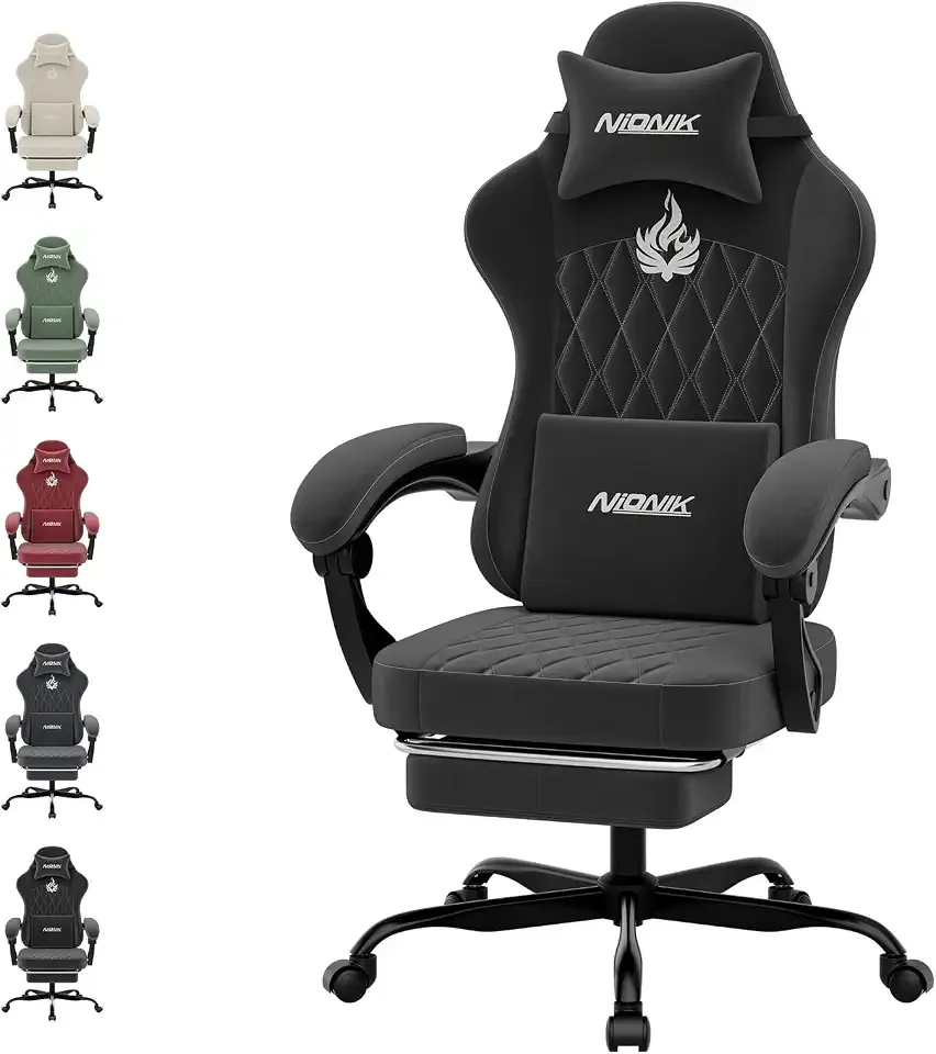 Ergonomic Gaming Chair Video Gamer Chairs Gaming Computer Chairs Gamer Chairs for Adults Massage Lumbar Support Swivel Height Adjustable Headrest Backrest Black