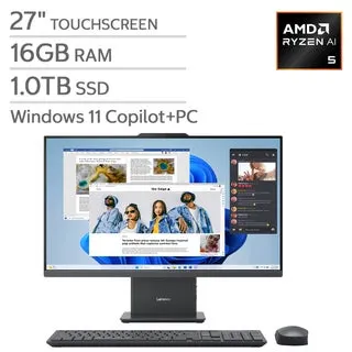 Lenovo IdeaCentre 27" All-In-One Touchscreen Desktop — AMD Ryzen AI 5 330 — 16GB DDR5 — 1TB SSD — Windows 11 Home