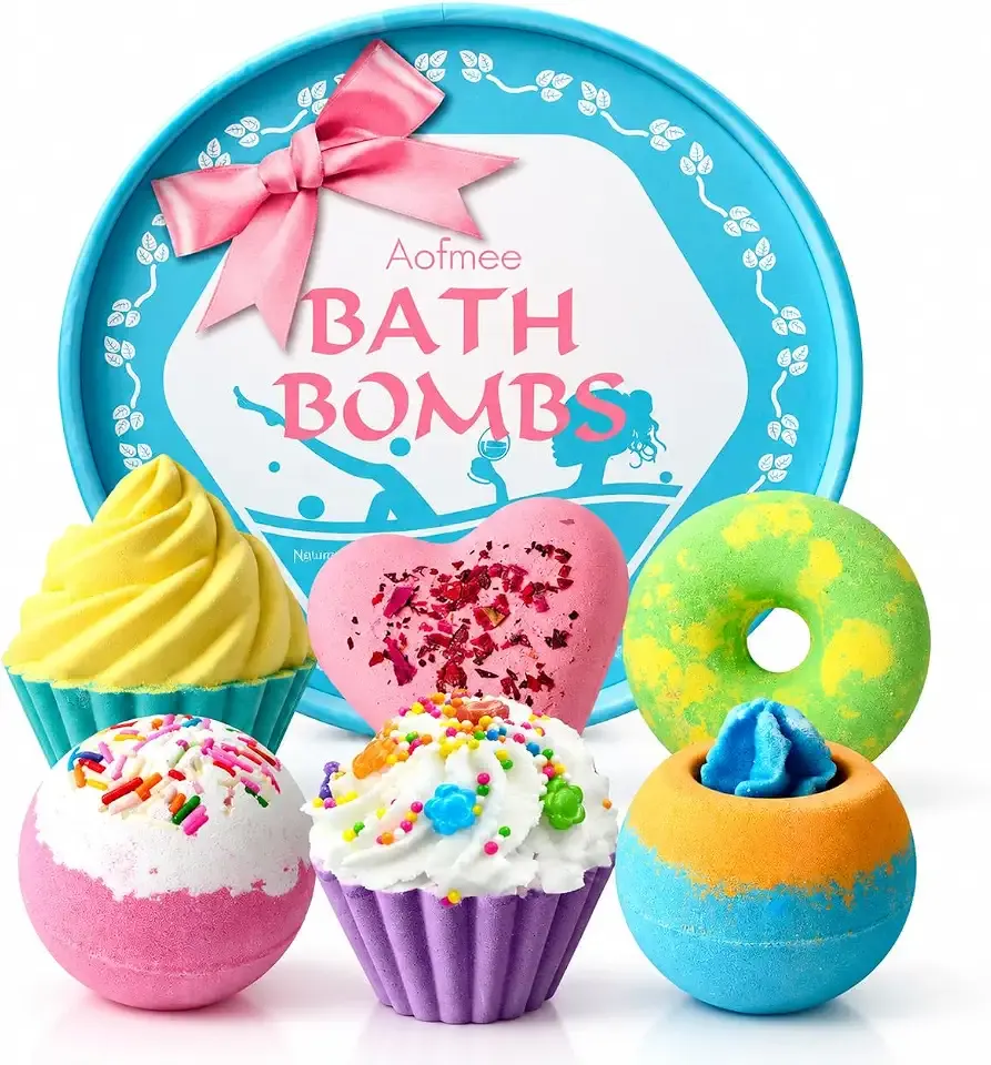 Aofmee Bath Bombs, 6pcs Bubble Bath Bomb for Girls, Handmade Fizzies Bathbombs for Women, Natural Organic Kids Spa Kit, Non Toxic Bath Kit for Teens, Gift Set for Mother Birthday Christmas Easter