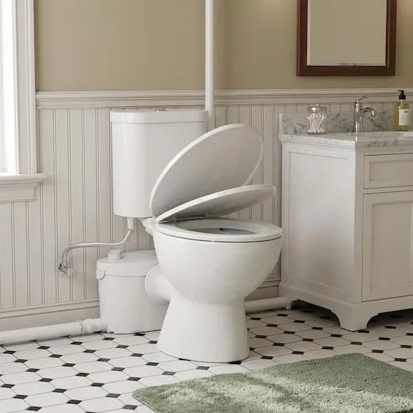 Simple Project 2-Piece 600W Macerating Toilet 0.8/1.28GPF Dual Flush System with 4-Inlet, with Macerator Toilet System, Extension Pipe