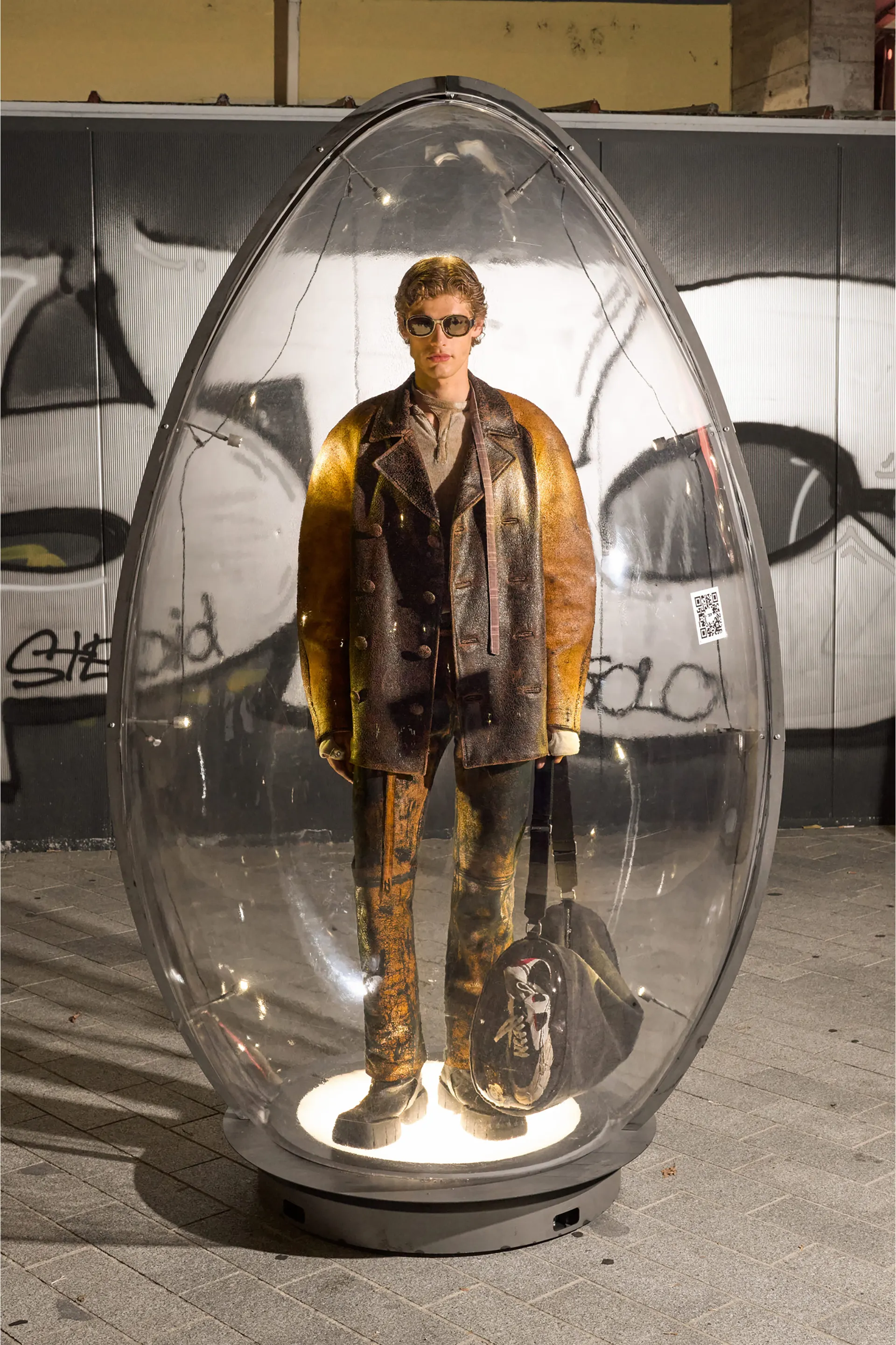 Cocoon peacoat in crackle leather