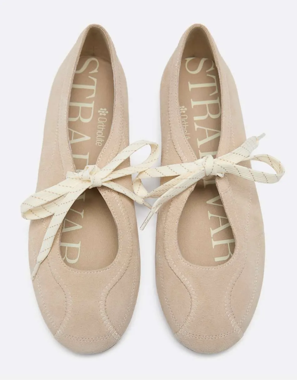Stradivarius Leather bow sneakerinas in beige