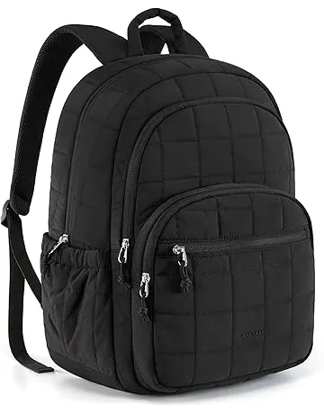 BAGSMART College Laptop Backpack, Travel Backpack for Women, Quilted Casual Daypack, Water-Resistant Bookbag for 15.6 Inch Laptop, Black