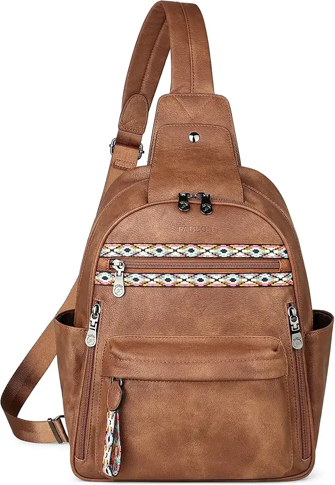 Large Sling Bag for Women, Leather Crossbody Purse Designer Anti Theft Sling Backpack, RFID Fanny Packs for Travel