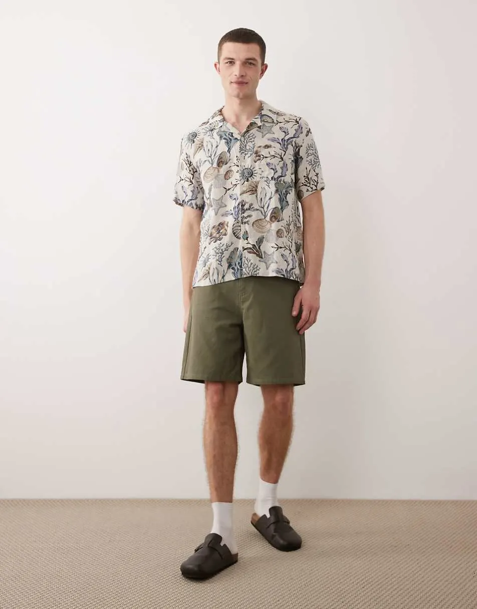 GANT printed open collar shirt in beige