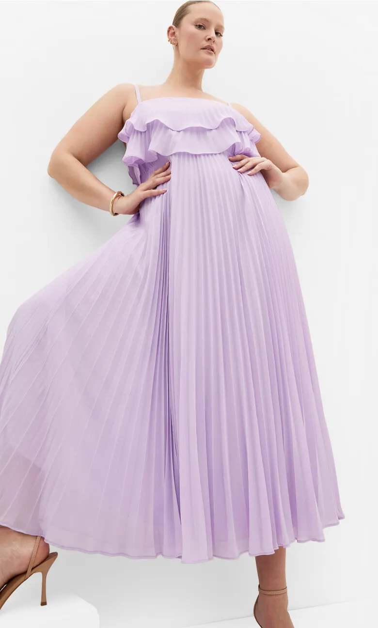 Aida Ruffle Pleat Maxi Dress - soft lilac