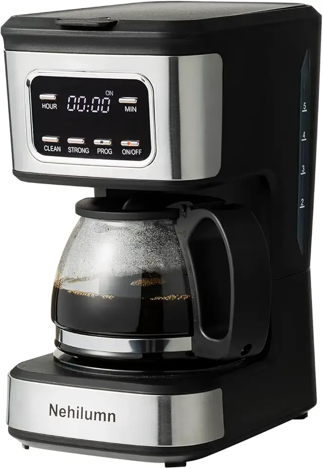 5-6 Cup Programmable Coffee Machine, Reusable Filter, Coffee Pot, Water Level Indicator, Automatic Shut-Off, Black&Stainless Steel