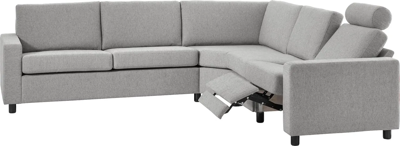 Sone lav hjørnesofa Modulsofa. 2,5 seter + stort hjørne + 1 seter + 1 seter med recliner i stoff Atlas, armlene J.