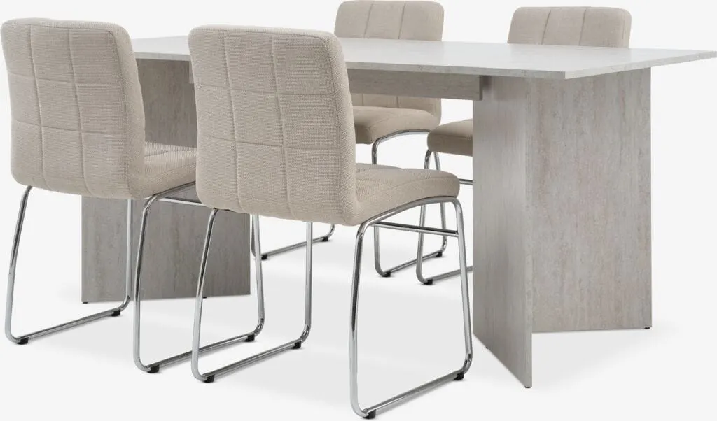 KRONDAL Tavolo L180 cm travertino + 4 HAMMEL Sedie beige