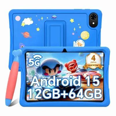 KOBONA-Tabwee K10 Kids 10.1" Rosa Tablet, Google Kids Space, 4GB+64GB, Android 16 WiFi Tablet für Kind mit Kindgerechte Hülle und Stift, 5000mAh