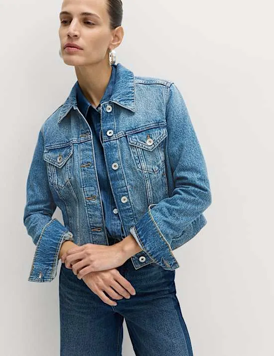 Cotton Lyocell Blend Denim Trucker Jacket