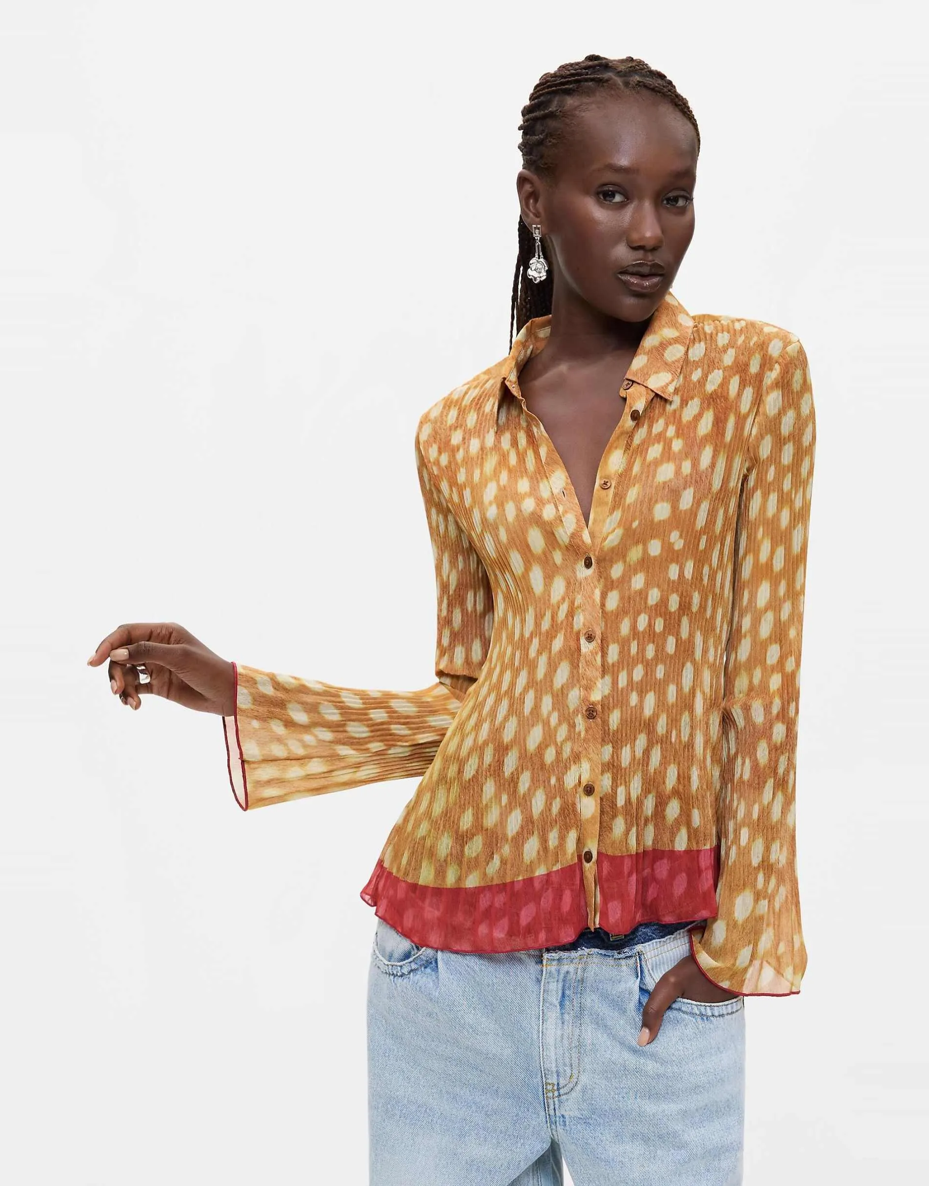 Desigual Pleated printed shirt in yellow