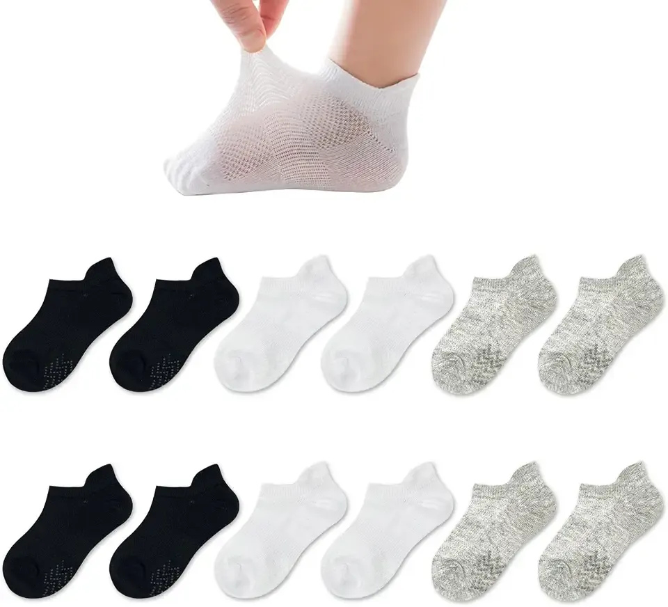 Toddler Non Slip Socks No Show Anti Skid Ankle With Grips 12 Pairs for Kids Little Girls Boys