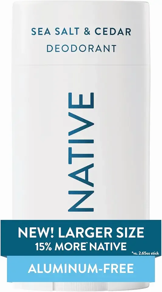 Native Aluminum Free Deodorant, Sea Salt & Cedar, Large Size Stick, 72 Hour Odor Control, for Women & Men, Contains Naturally Derived Ingredients, 3.1 oz