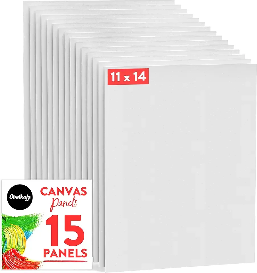 Chalkola 11x14 Canvas for Painting (15 Pack) | Blank Canvas Panels for Painting Acrylic, Oil, Watercolor - Primed 100% Cotton Boards, Acid-Free for Artists, Hobby Painters, Kids & Beginners