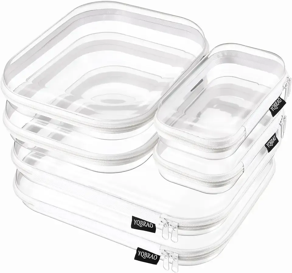 YQBRAO 6 Pack Clear Hard Shell Zipper Case, 1.2mm Heavy Duty Crush-Proof Diaper Bag Organizer Pouches, TSA Approved Travel Makeup Bag for Toiletries & Electronics, (2L, 2M, 2S) Multi-Size Storage Set
