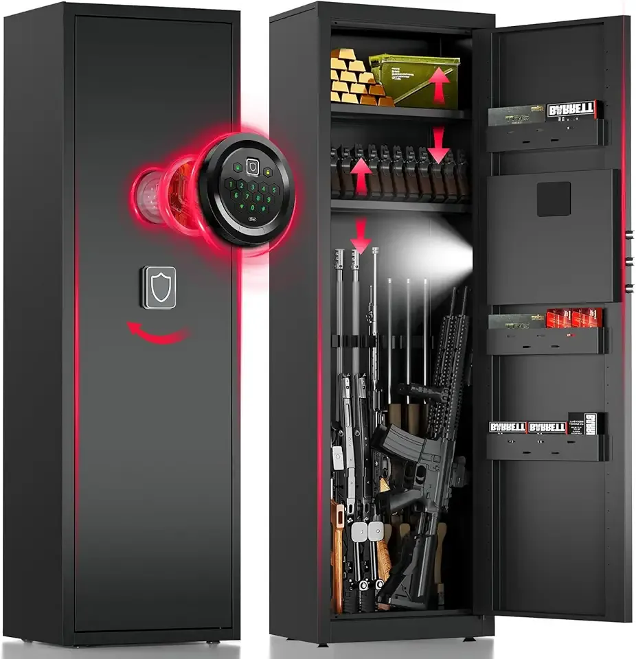 5-8 Rifle Gun Safe, Gun Cabinet for Home Rifle and Pistols with Upgraded Digital Keypad and LED Light, Quick Access Firearm Safes & Cabinets with Removable Shelf and Racks