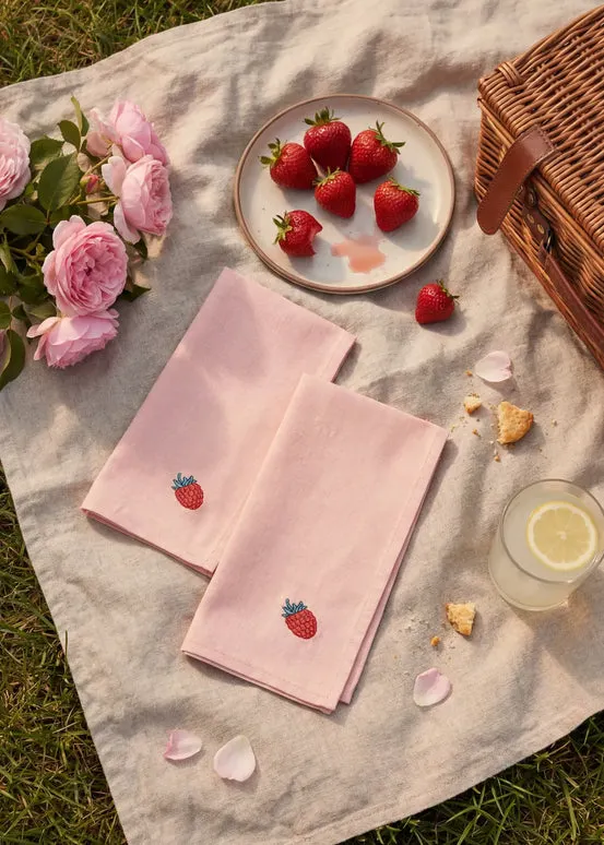 Fabric napkins with embroidered raspberry - 2 pcs