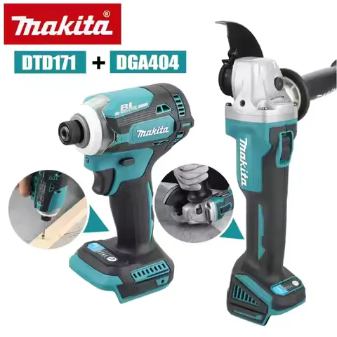Makita 18V Cordless Tool Set DTD171+DGA404: Impact Driver & Angle Grinder for Woodworking & Metal Cutting