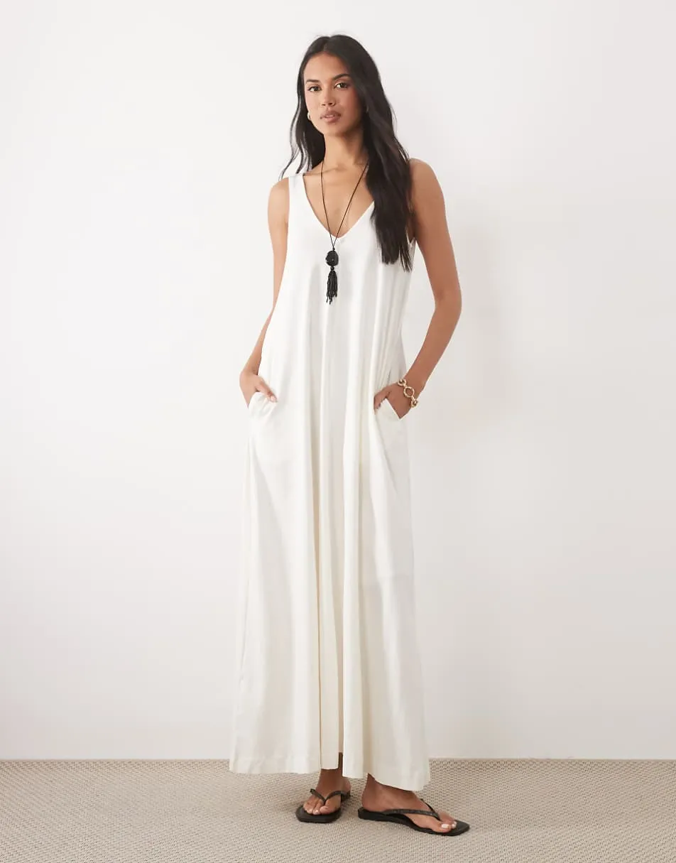 ASOS DESIGN trapeze maxi dress in neutral