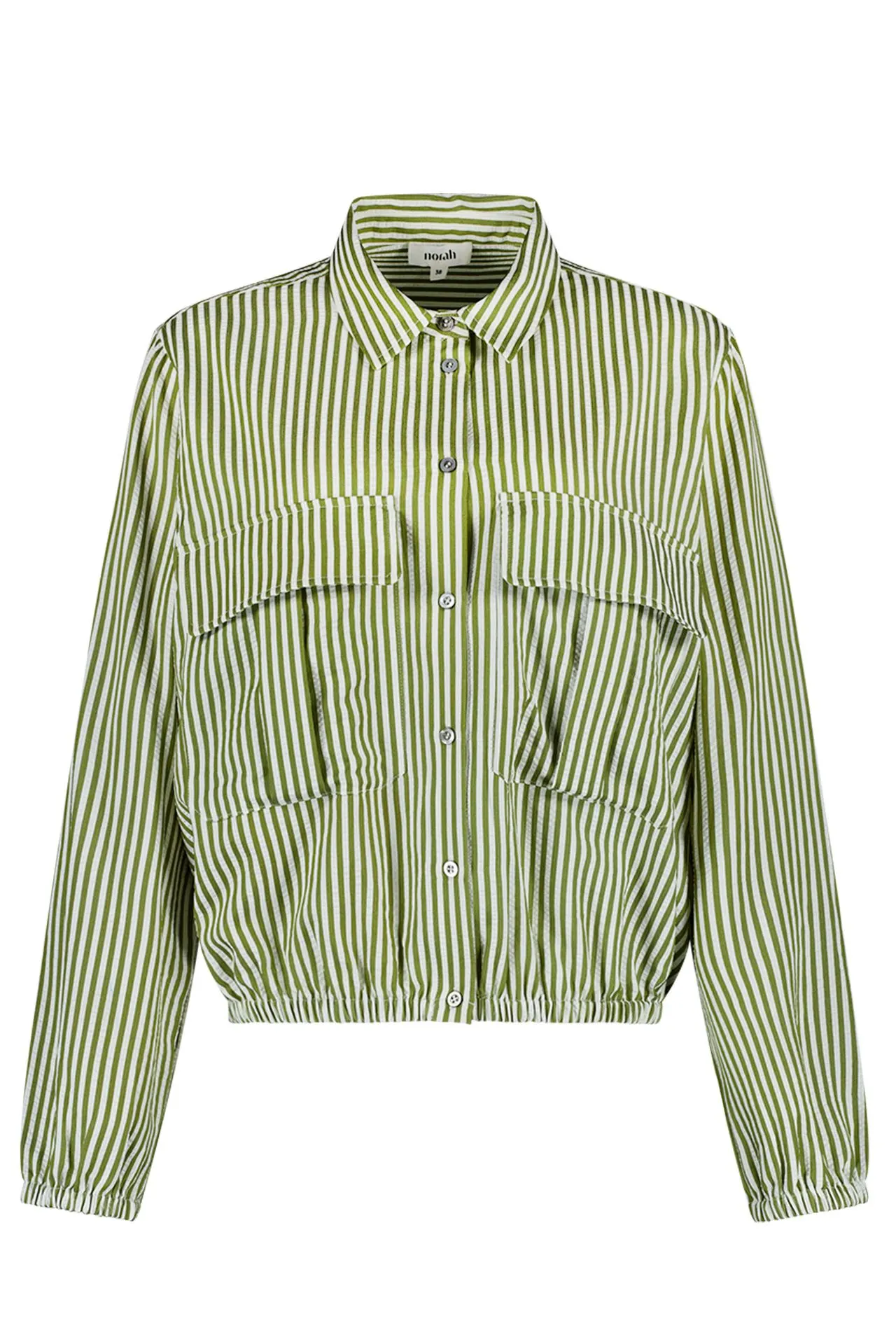 Ecru/groen gestreepte blouse