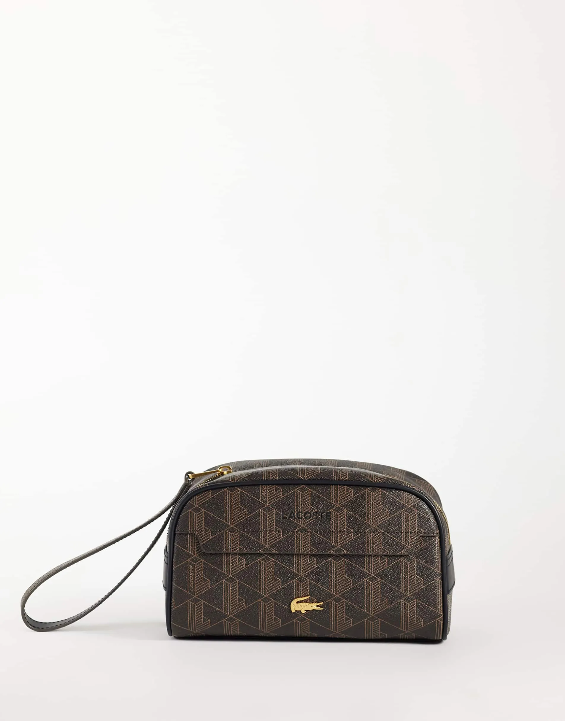 Lacoste mono logo print washbag in brown