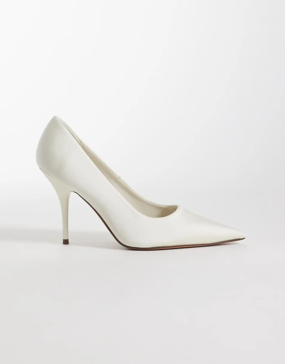 ASOS DESIGN Perth pointed stiletto high heel court shoes in ivory satin