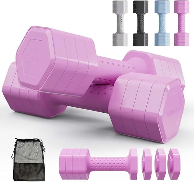 Adjustable Dumbbell Set of 2, 4 in 1 Free Weights Dumbbells Set, Hand Weights for Women at Home, 5 lb Dumbbells Set with Non-slip Comfort Handle for Home Gym Exercise Workout Training