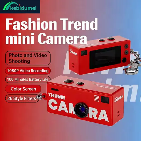 Kebidumei 1080P HD Thumb Dijital Kamera 0.96 Inç Retro Anahtarlık Kamera Desteği TF Kart Mini Kamera Video Kaydedici Flaş ile