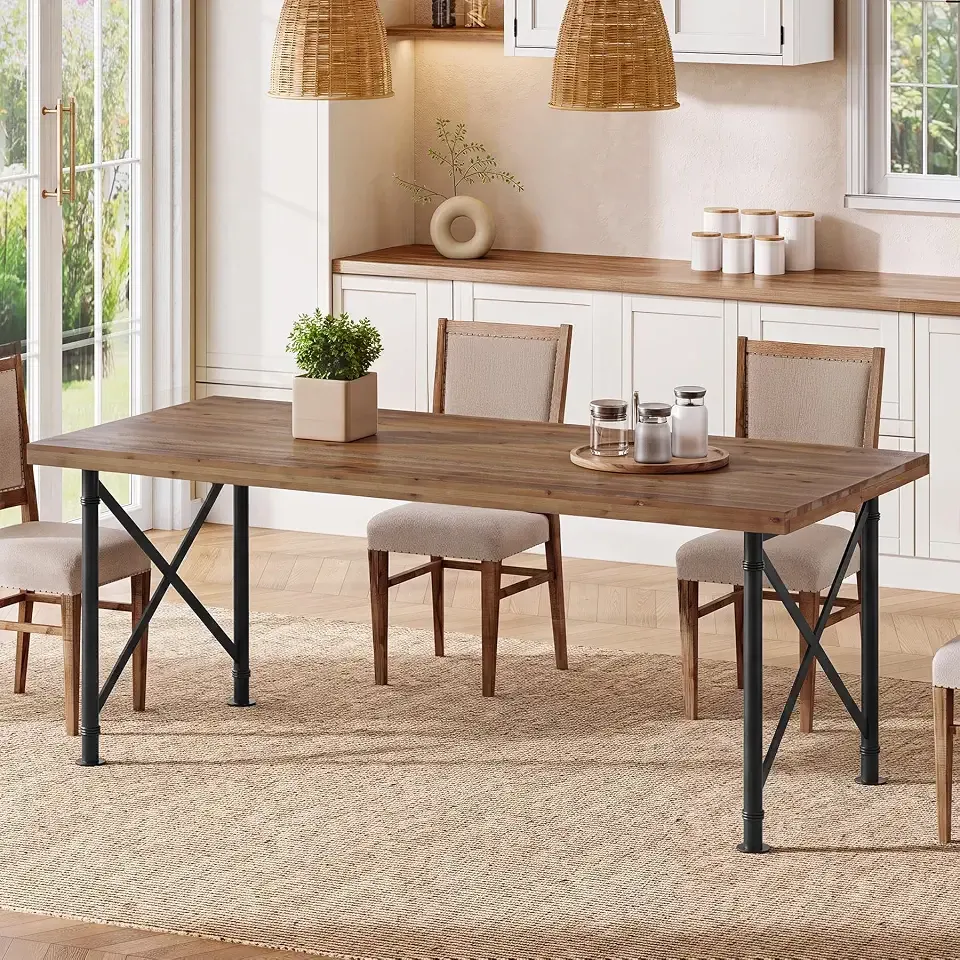Tribesigns Solid Wood Dining Table for 4-6, 63" Industrial Kitchen Table | Rectangular Spacious Tabletop, Sturdy X-Shaped Metal Legs, Easy to Assemble