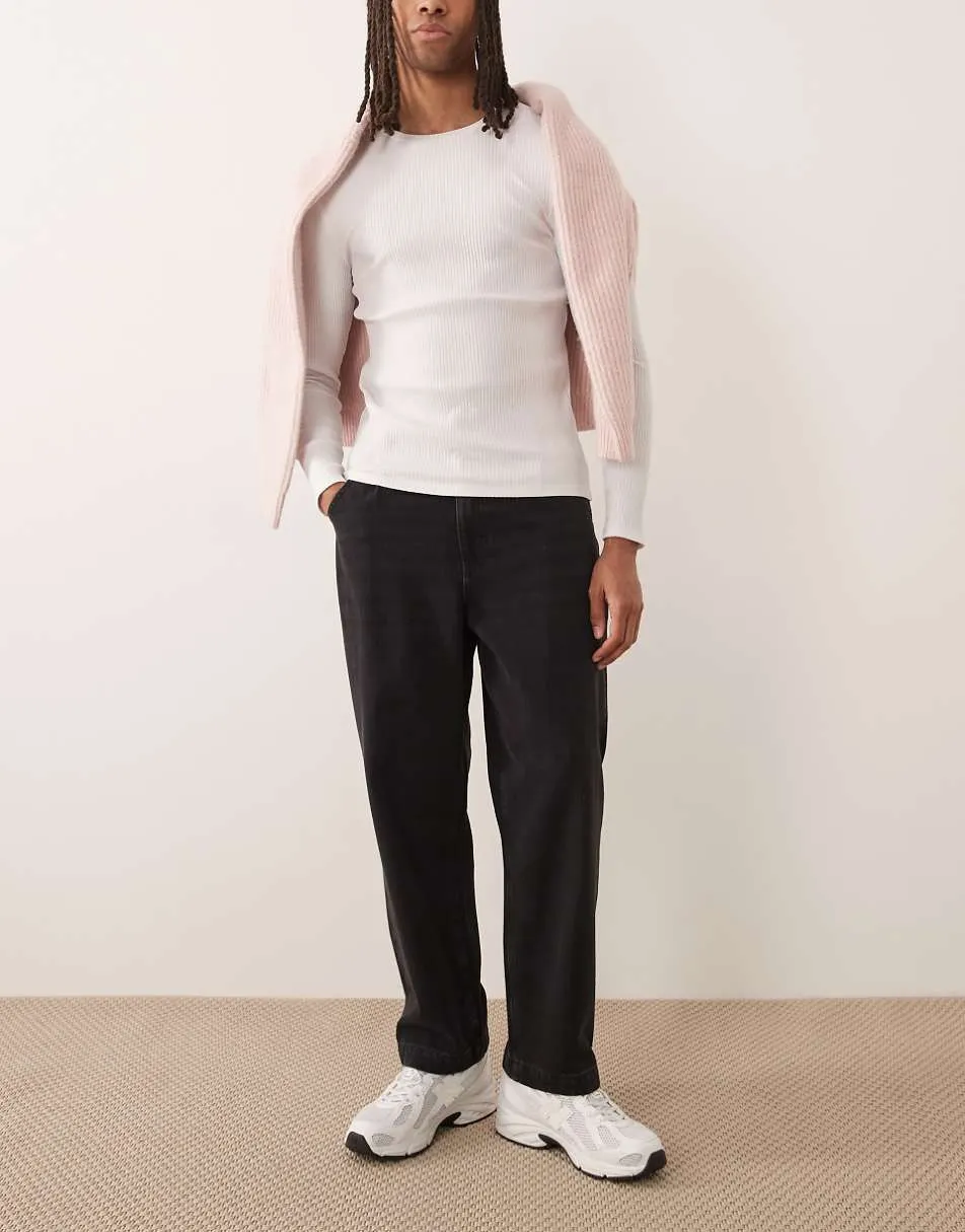 ASOS DESIGN relaxed tapered jeans in washed black