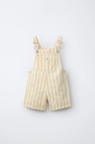 STRIPED TWILL SHORT DUNGAREES