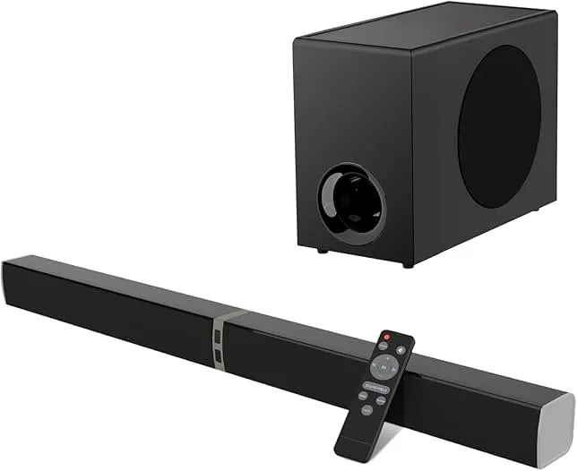 MZEIBO Sound Bar with Subwoofer, 120W Soundbar for Smart TV Bluetooth 5.0 Home Theater, Deep Bass Audio System with BT/ARC/Optical/AUX Connection for TV PC (31 Inch)