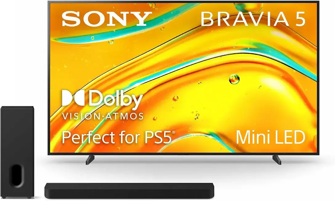Sony BRAVIA 5 98-Inch 4K Mini LED Smart TV (K-98XR50) with BRAVIA Theater Bar 7 9-Speaker Soundbar and Included BRAVIA Theater Sub 7 Wireless Subwoofer (HT-AP710) Bundle